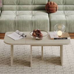 CALICOSY Set Of 2 Coffee Tables, 90 Cm Wide - ADEL in Cream - Size: 2 Person - thumbnail 3