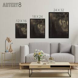 "Artery8 Apparition Eerie Charcoal Painting Redon Framed Canvas Wall Art in Grey - Size: W24"" x H32""" - thumbnail 4