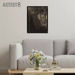 "Artery8 Apparition Eerie Charcoal Painting Redon Framed Canvas Wall Art in Grey - Size: W24"" x H32""" - thumbnail 3