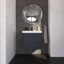 Balterley Wave 600mm Wall Hung 2 Drawer Unit with Ceramic Basin - Dark Grey - thumbnail 2