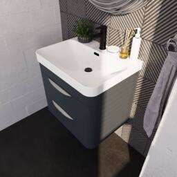 Balterley Wave 600mm Wall Hung 2 Drawer Unit with Ceramic Basin - Dark Grey - thumbnail 3