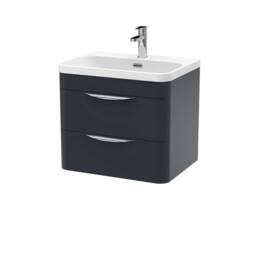 Balterley Wave 600mm Wall Hung 2 Drawer Unit with Ceramic Basin - Dark Grey - thumbnail 1