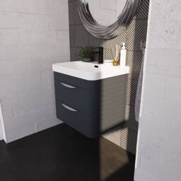 Balterley Wave 600mm Wall Hung 2 Drawer Unit with Ceramic Basin - Dark Grey - thumbnail 4