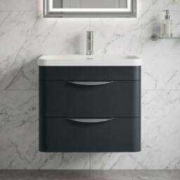 Balterley Wave 600mm Wall Hung 2 Drawer Unit with Ceramic Basin - Dark Grey - thumbnail 6