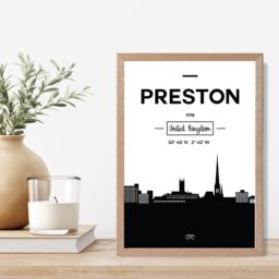 ARTZE Preston Black & White City Skyline Framed Print SIZE: A2 with Oak Frame - Size: A4 - thumbnail 2