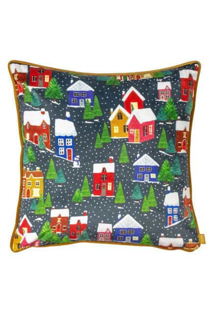 Furn Christmas Together Twilight Town Printed Piped Velvet Cushion - Size: 43 cm x 43 cm - image 1