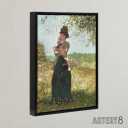 "Artery8 Young Woman in a Yellow Jacket Winslow Homer Framed Canvas Wall Art in Green - Size: W18"" x H24""" - thumbnail 2