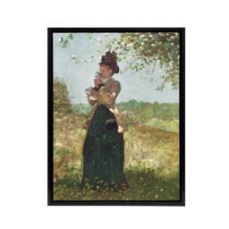 "Artery8 Young Woman in a Yellow Jacket Winslow Homer Framed Canvas Wall Art in Green - Size: W18"" x H24""" - thumbnail 1