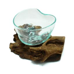 KDMD Molten Glass Arfully Misshapen Bowl on Wood in Brown - thumbnail 2