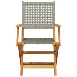 Berkfield Home Beautiful 3 Piece Bistro Set Grey Poly Rattan & Solid Wood - thumbnail 4