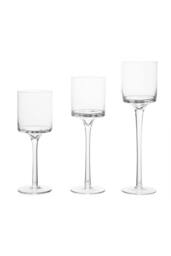 Garden Sanctuary Set of 3 Glass Candlestick Tealight Candle Holders Table Centrepiece in Clear - thumbnail 1