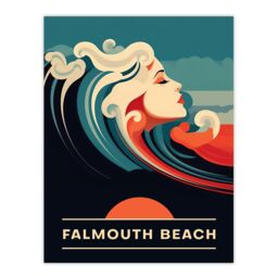 "Artery8 Wall Art Print The Seaside Calls Falmouth Beach England UK Sunset Woman of the Waves Sea Siren Ocean Poster in Blue - Size: W18"" x H24""" - thumbnail 1