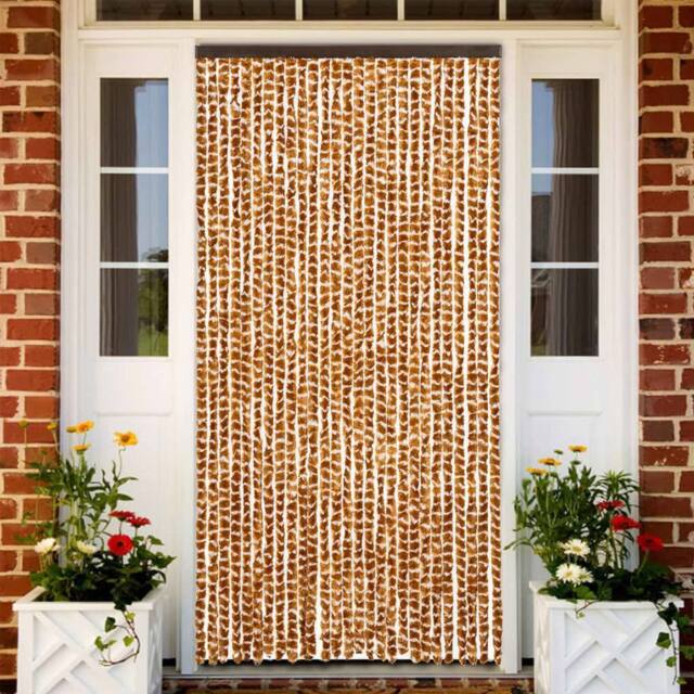 Berkfield Home Fly Curtain Ochre & White 118x220 cm Chenille in Yellow - image 1