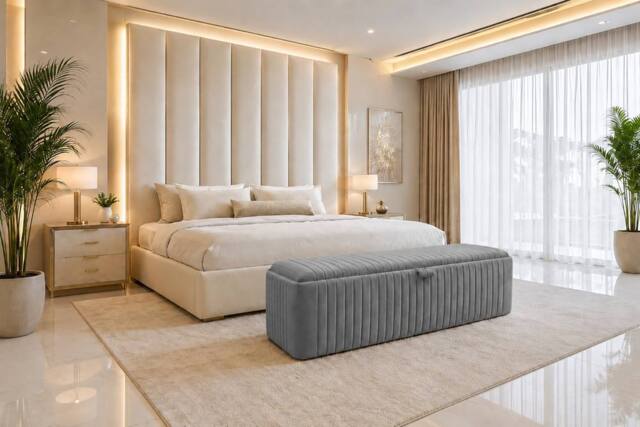 SOFT SNOOZE BEDS Ottoman Storage Box Chesterfield Velvet Blanket Toy Box Footstool in Grey - Size: 150 cm x 45 cm - image 1