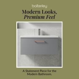 Balterley 800mm Wall Hung 1 Drawer Vanity Basin Unit, Satin Grey, Copper Handle in Grey - thumbnail 7