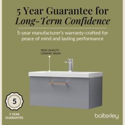 Balterley 800mm Wall Hung 1 Drawer Vanity Basin Unit, Satin Grey, Copper Handle in Grey - thumbnail 6