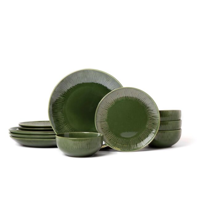 Mikasa Jardin 12-Piece Stoneware Dinner Set, Green in Dark Green - image 1
