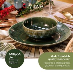Mikasa Jardin 12-Piece Stoneware Dinner Set, Green in Dark Green - thumbnail 9