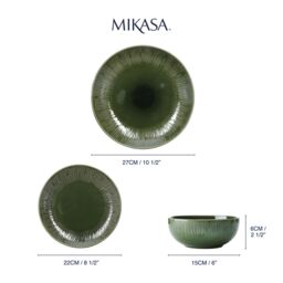 Mikasa Jardin 12-Piece Stoneware Dinner Set, Green in Dark Green - thumbnail 6