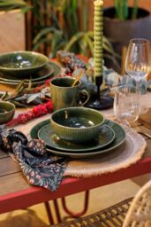 Mikasa Jardin 12-Piece Stoneware Dinner Set, Green in Dark Green - thumbnail 5