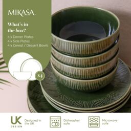 Mikasa Jardin 12-Piece Stoneware Dinner Set, Green in Dark Green - thumbnail 7