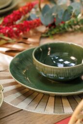 Mikasa Jardin 12-Piece Stoneware Dinner Set, Green in Dark Green - thumbnail 4