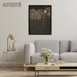 "Artery8 The Shower Art Nouveau Painting Steinlen Black Framed Canvas Wall Art in Grey - Size: W12"" x H16""" - thumbnail 3