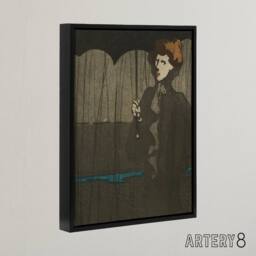 "Artery8 The Shower Art Nouveau Painting Steinlen Black Framed Canvas Wall Art in Grey - Size: W12"" x H16""" - thumbnail 2