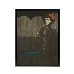 "Artery8 The Shower Art Nouveau Painting Steinlen Black Framed Canvas Wall Art in Grey - Size: W12"" x H16""" - thumbnail 1