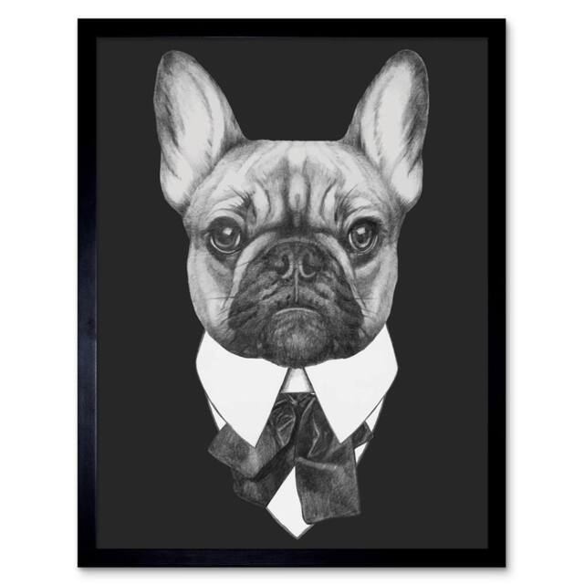 "Wee Blue Coo Bow Tie French Bulldog Home Decor 12x16"" Framed Art Print in Black - Size: W12"" x H16""" - image 1