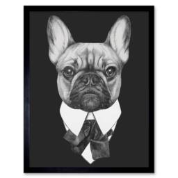 "Wee Blue Coo Bow Tie French Bulldog Home Decor 12x16"" Framed Art Print in Black - Size: W12"" x H16""" - thumbnail 1