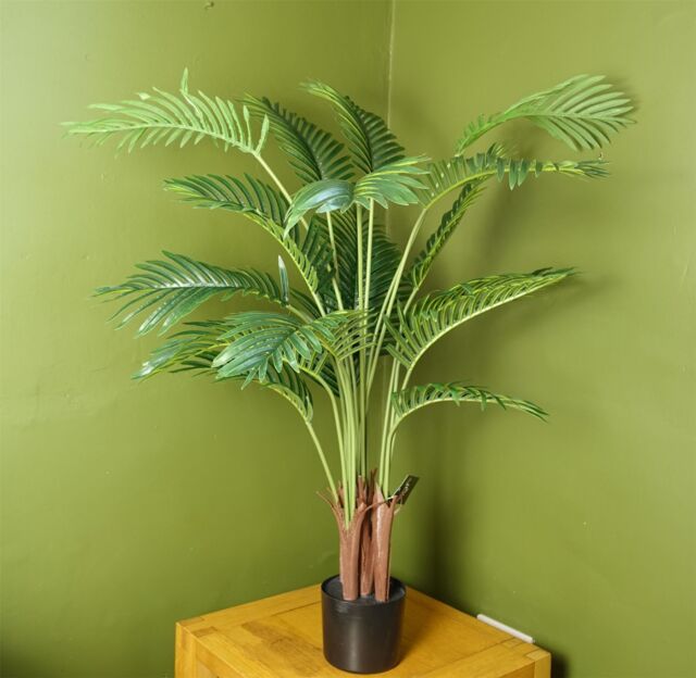 Leaf 110cm Large Artificial Areca Palm Tree Potted in Black Pot in Green - image 1
