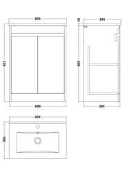 Balterley Chartley 2 Door Vanity Unit, Minimalist Basin, 600mm, Slate in Grey - thumbnail 5