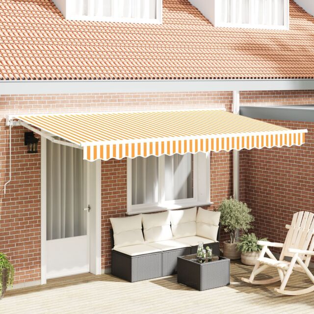 Berkfield Home Retractable Awning Manual Yellow & White 400x200 cm Fabric - image 1