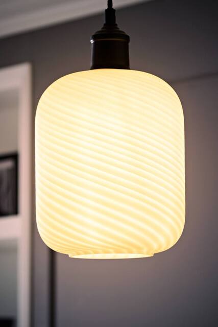 ValueLights Emery Frosted Oval Swirl Glass Easy Fit Ceiling Lamp Shade with Bulb in White - image 1