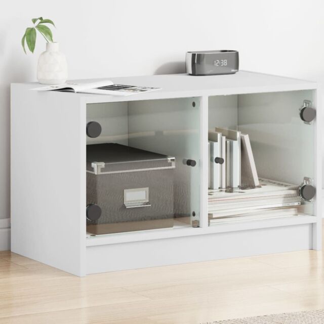 Berkfield Home TV Cabinet with Glass Doors White 68x37x42 cm - Size: 68 x 37 x 42 cm - image 1