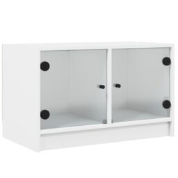Berkfield Home TV Cabinet with Glass Doors White 68x37x42 cm - Size: 68 x 37 x 42 cm - thumbnail 2