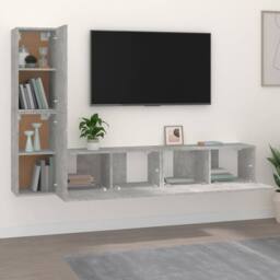 Berkfield Home 4 Piece TV Cabinet Set Concrete Grey Engineered Wood - thumbnail 3