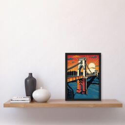 Artery8 Clifton Suspension Bridge Sunset Modern Pop Art Artwork Framed Wall Art Print A4 in Black - thumbnail 2