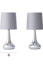 ValueLights Teardrop Pair Fabric Shades Brushed Chrome Touch Table Lamps & Bulbs in Grey - thumbnail 7