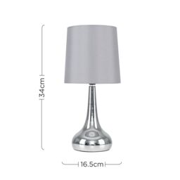ValueLights Teardrop Pair Fabric Shades Brushed Chrome Touch Table Lamps & Bulbs in Grey - thumbnail 6
