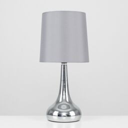 ValueLights Teardrop Pair Fabric Shades Brushed Chrome Touch Table Lamps & Bulbs in Grey - thumbnail 5