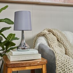 ValueLights Teardrop Pair Fabric Shades Brushed Chrome Touch Table Lamps & Bulbs in Grey - thumbnail 8
