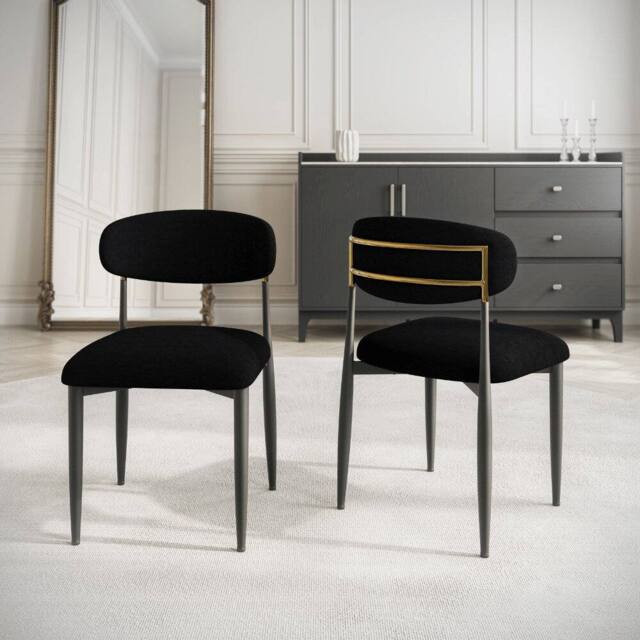 Modish Furnishing Azure Black Chenille With Gold Dining Chair Set Of 2 - image 1
