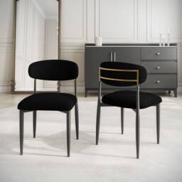 Modish Furnishing Azure Black Chenille With Gold Dining Chair Set Of 2