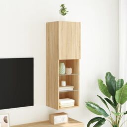 Berkfield Home TV Cabinet with LED Lights Sonoma Oak 30.5x30x102 cm in Brown - thumbnail 4