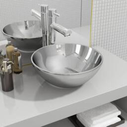 Berkfield Home Wash Basin 32.5x14 cm Ceramic Silver - thumbnail 2