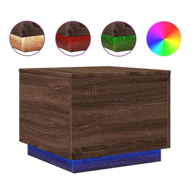Berkfield Home Coffee Table with LED Lights Brown Oak 50x50x40 cm - Size: 50 x 50 x 40 cm - image 1