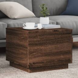 Berkfield Home Coffee Table with LED Lights Brown Oak 50x50x40 cm - Size: 50 x 50 x 40 cm - thumbnail 2