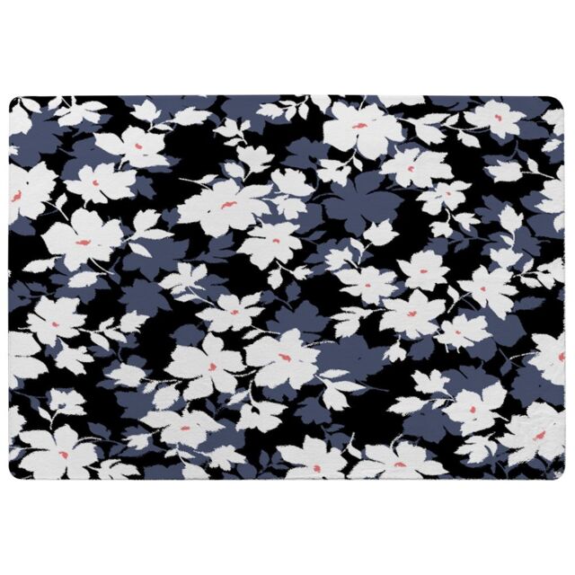 Benjamin Tate Design White Black & Purple Flowers Rug in Natural - Size: Large - image 1
